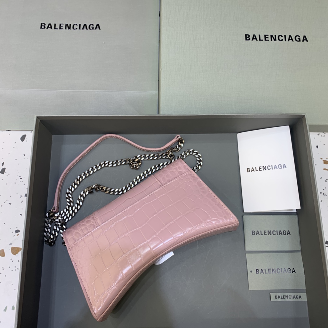 Balenciaga Big Hourglass Wallet With Chain Crocodile Embossed Shoulder Bag Light Pink